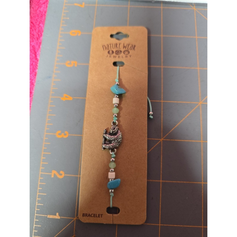 Nature Wear Jewelry Sloth Adjustable Bracelet Teal Beads New 70-7102-SL-BRC
